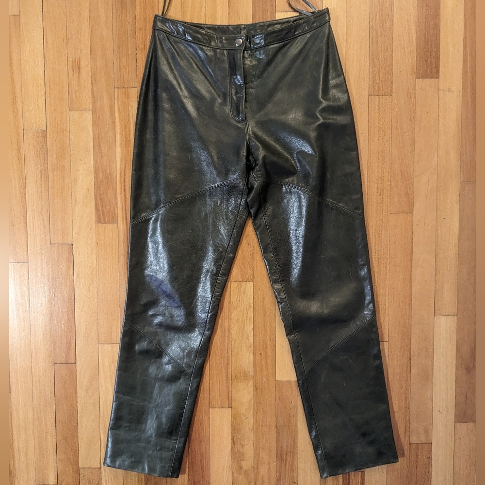 Vintage Jôn dark olive green leather pants